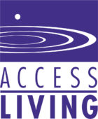 Access Living logo: white ripples spreading across a purple square above the words Access Living.